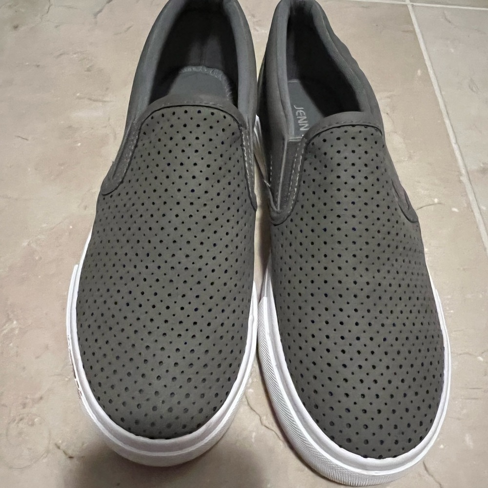 Jenn Ardor slip on loafers shoes gray perforated 9